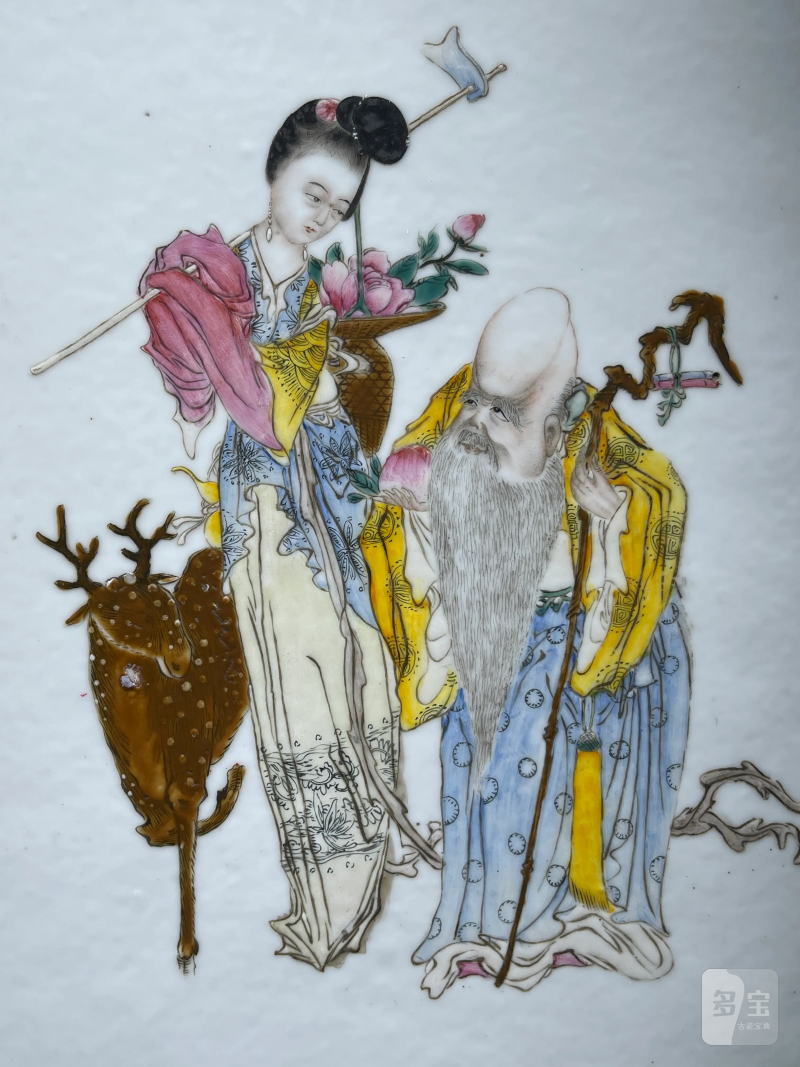 民国 粉彩福禄寿纹插屏 - 图3